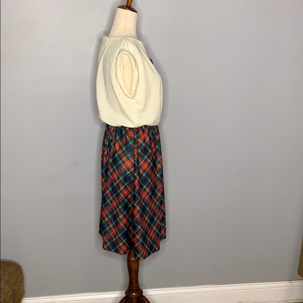 Vintage Beige and Tartan Plaid Cap Sleeve Dress M - Picture 6 of 10
